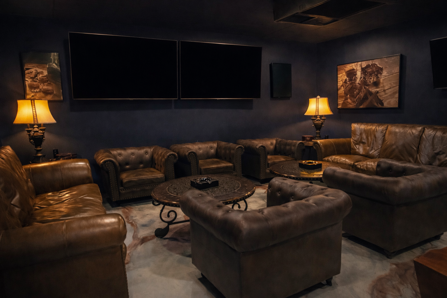 Match Cigar Bar VIP lounge set up for a private birthday celebration with leather seating and warm lighting